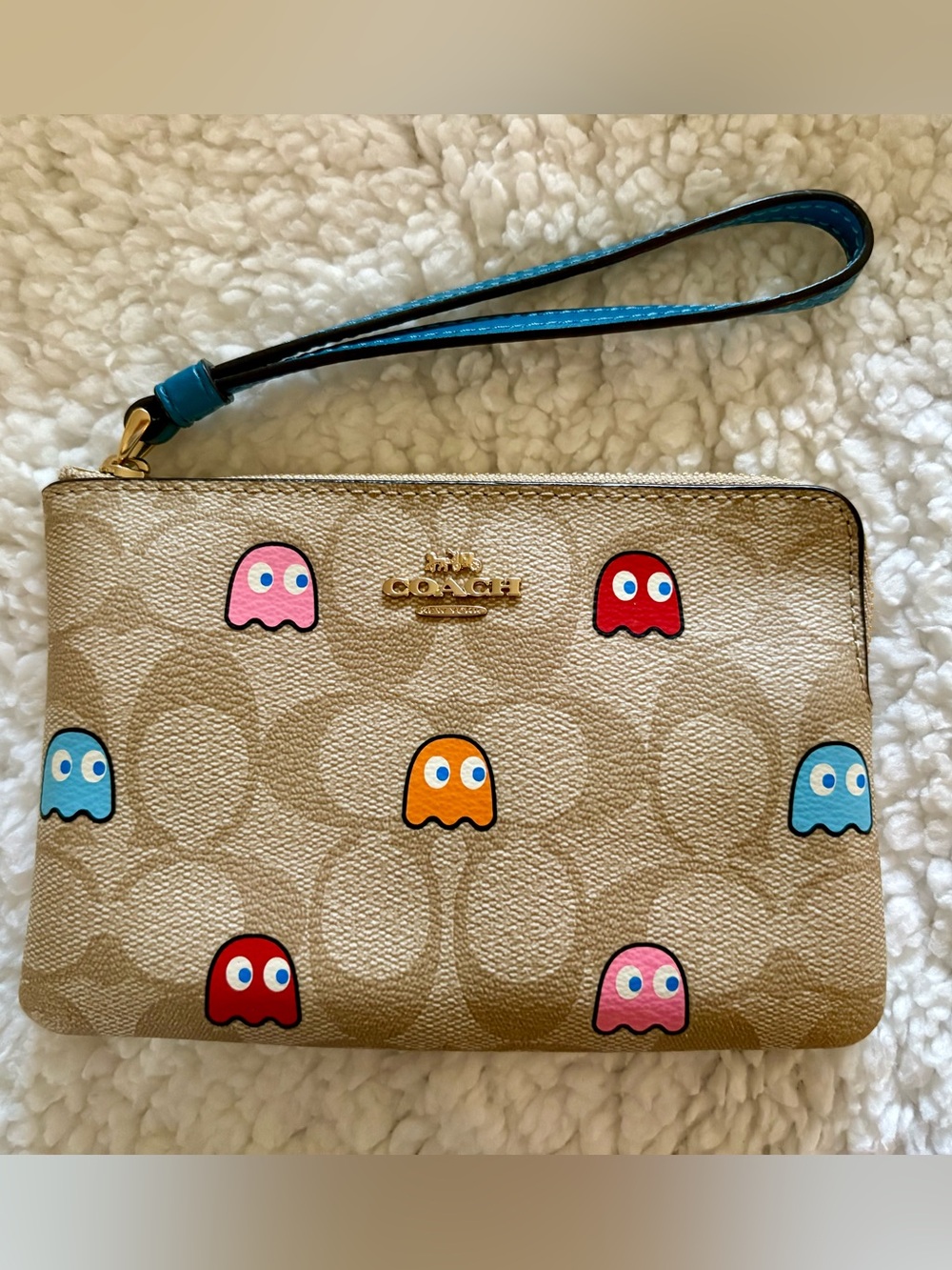 Coach X Pac-Man Ghost Corner Wristlet in Signature Khaki